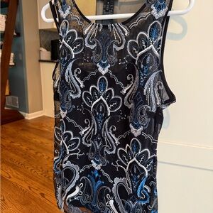 White House Black Market Black and Blue Paisley Tank Top